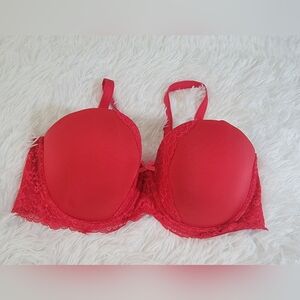 Victoria's Secret Scarlet Red Hot Pink Boe Bombshell Plunge Floral Lace Bra 36DD